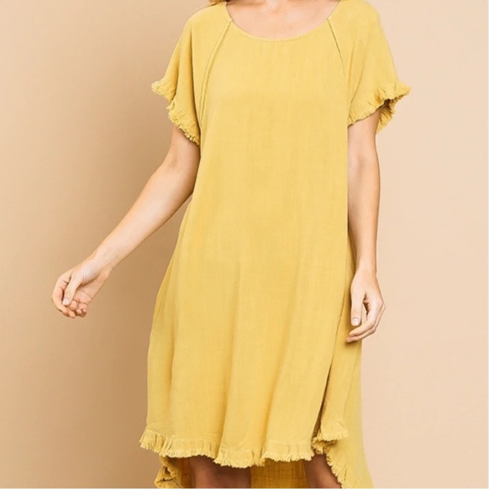 Umgee Natalia Linen Blend Golden Yellow Dress